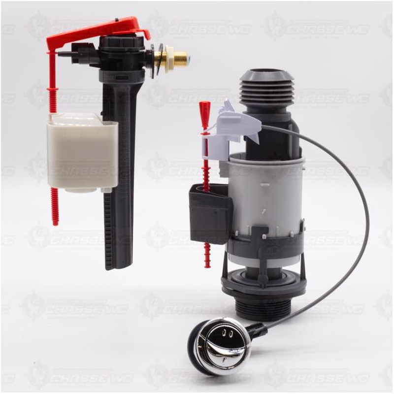 Chasse D'Eau WC Double Débit Wirquin MW90C – Mécanisme MW2 + Robinet Flotteur F90 Latéral, Économie D'Eau 3/6L, Silencieux